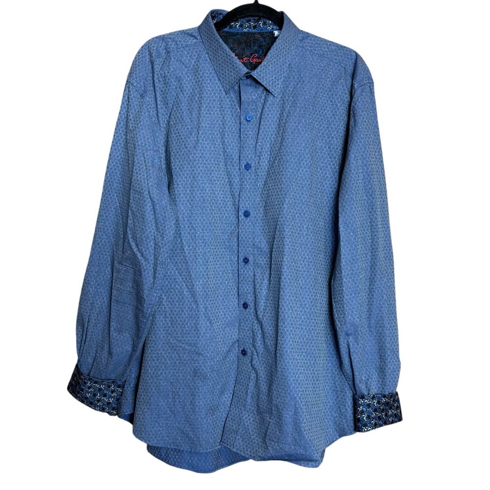 Robert Graham Classic Fit Cotton Blue Printed Flip Cuff Button Down Shirt 2XL